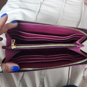 Portland leather goods accordion zip wallet in Boysenberry